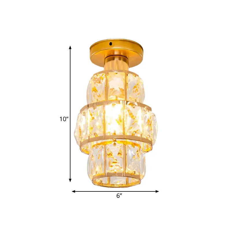 Enkelvoudig afgeschuind kristal ingelegd inbouwlicht Traditionele gouden cilindrische foyer semi-inbouwlamp Clearhalo