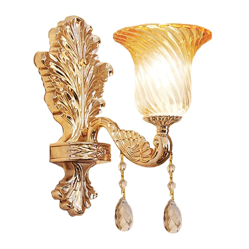 Fading Twisted Glass uitlopende schans Traditionele slaapkamer met één lamp aan de muur gemonteerde verlichting goud Clear...