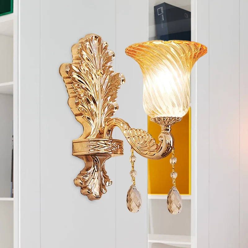 Fading Twisted Glass uitlopende schans Traditionele slaapkamer met één lamp aan de muur gemonteerde verlichting goud Clear...