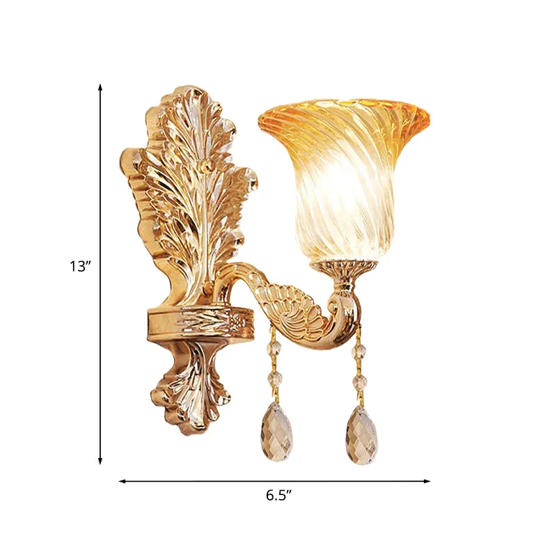 Fading Twisted Glass uitlopende schans Traditionele slaapkamer met één lamp aan de muur gemonteerde verlichting goud Clear...