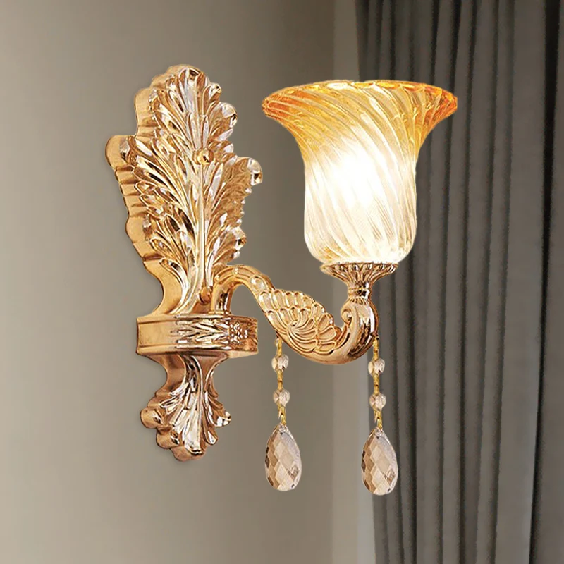 Fading Twisted Glass uitlopende schans Traditionele slaapkamer met één lamp aan de muur gemonteerde verlichting goud Clear...