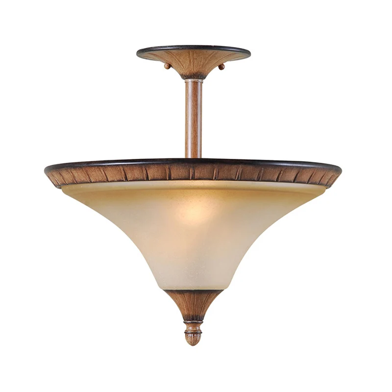 Farmhouse Cone semi-inbouwverlichting 2-kops bruin glazen plafondlamparmatuur hout Clearhalo