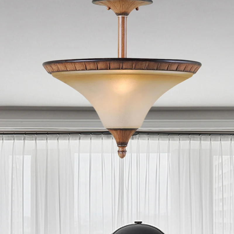 Farmhouse Cone semi-inbouwverlichting 2-kops bruin glazen plafondlamparmatuur hout Clearhalo