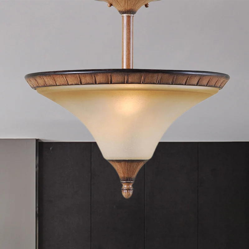 Farmhouse Cone semi-inbouwverlichting 2-kops bruin glazen plafondlamparmatuur hout Clearhalo