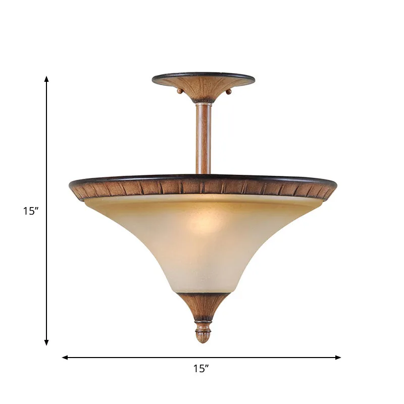 Farmhouse Cone semi-inbouwverlichting 2-kops bruin glazen plafondlamparmatuur hout Clearhalo