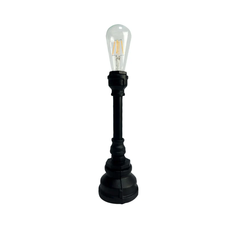 Farmhouse Piping Tafellamp 1-lamps metalen nachtkastjelamp zwart/roest met stekker snoer voor bar Clearhalo