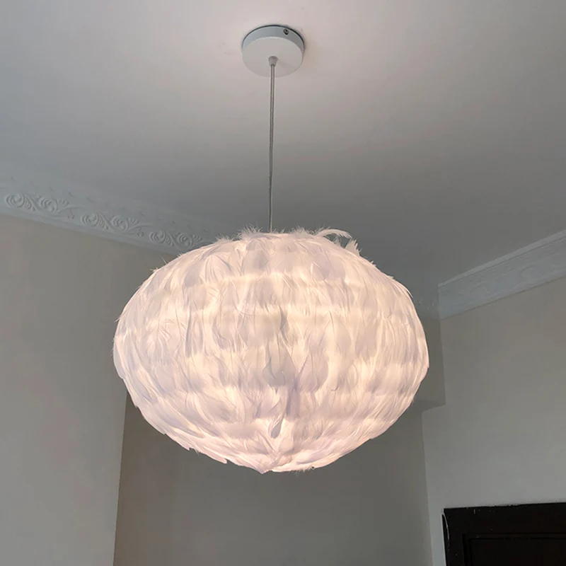 Feather Ball slaapkamer hangende hanger stof 1 lamp modernistische plafondophanglamp wit Clearhalo