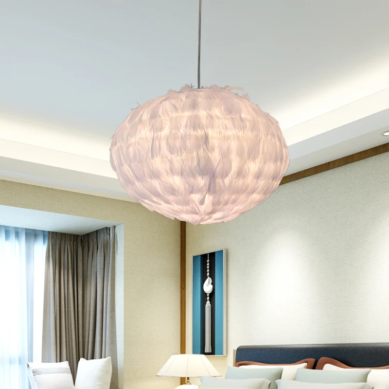 Feather Ball slaapkamer hangende hanger stof 1 lamp modernistische plafondophanglamp wit Clearhalo