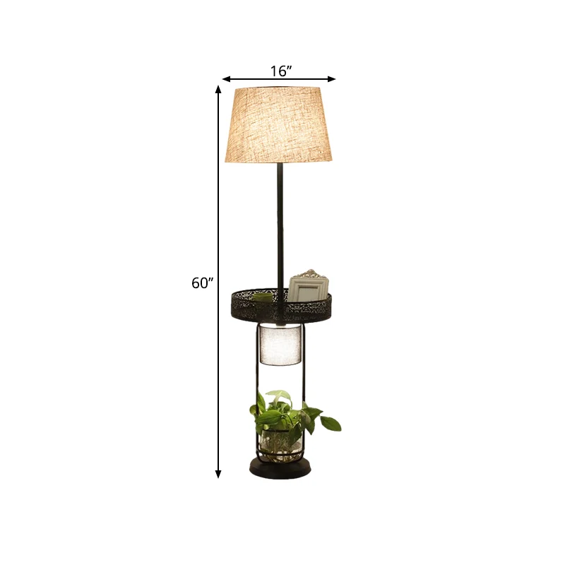 Flaxen Drum Vloerlamp Industrieel Stof 1 Kop Woonkamer Lees Vloerlamp met Plantenbak Deco Clearhalo