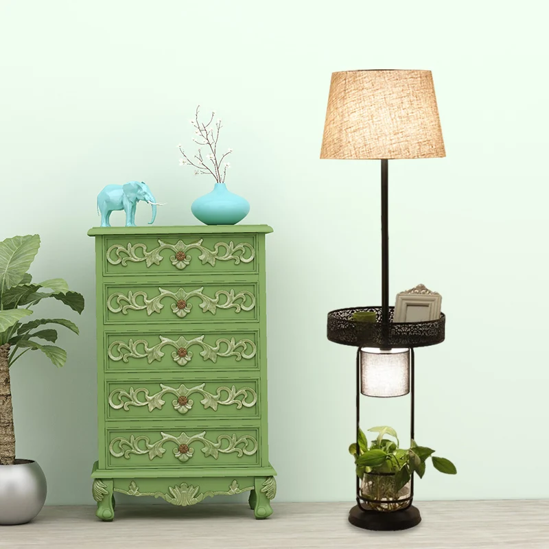 Flaxen Drum Vloerlamp Industrieel Stof 1 Kop Woonkamer Lees Vloerlamp met Plantenbak Deco Clearhalo