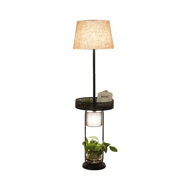 Flaxen Drum Vloerlamp Industrieel Stof 1 Kop Woonkamer Lees Vloerlamp met Plantenbak Deco Clearhalo