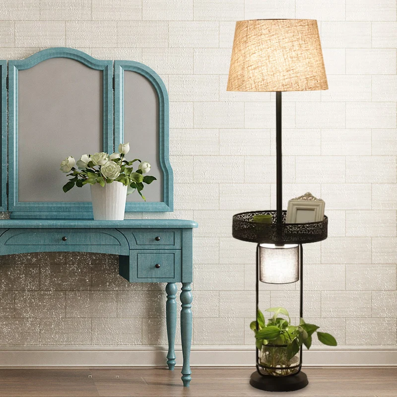 Flaxen Drum Vloerlamp Industrieel Stof 1 Kop Woonkamer Lees Vloerlamp met Plantenbak Deco Clearhalo