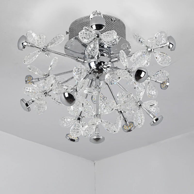 Flower Crystal Semi Inbouw Modernistische 13 Hoofden Zilver Dicht bij Plafondlamp voor Woonkamer Clearhalo
