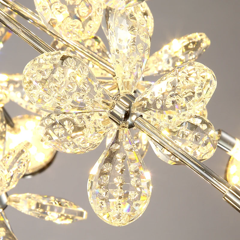 Flower Crystal Semi Inbouw Modernistische 13 Hoofden Zilver Dicht bij Plafondlamp voor Woonkamer Clearhalo