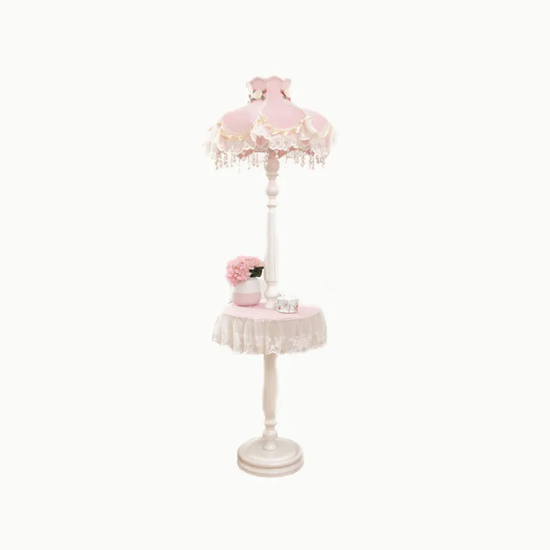 Fringe Dress Meisjesslaapkamer Vloerlamp Stof 1-lichts Staande lamp kinderstijl met tafel roze-wit Clearhalo