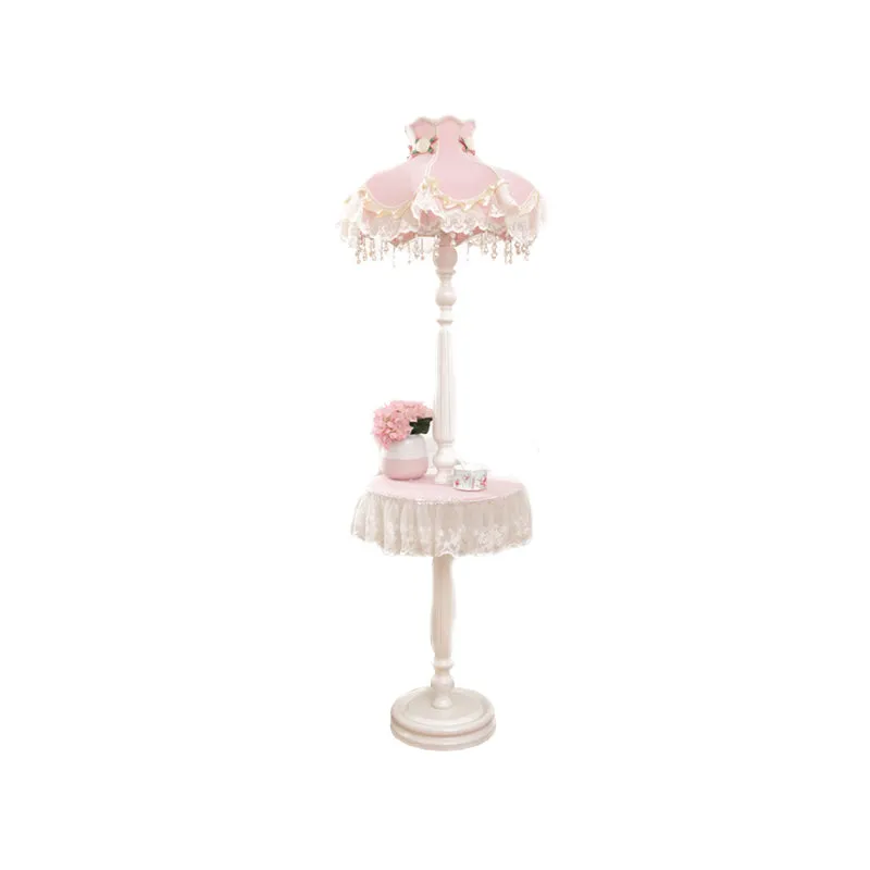 Fringe Dress Meisjesslaapkamer Vloerlamp Stof 1-lichts Staande lamp kinderstijl met tafel roze-wit Clearhalo