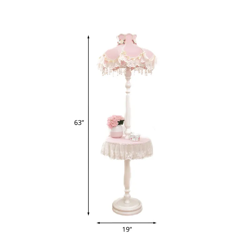 Fringe Dress Meisjesslaapkamer Vloerlamp Stof 1-lichts Staande lamp kinderstijl met tafel roze-wit Clearhalo