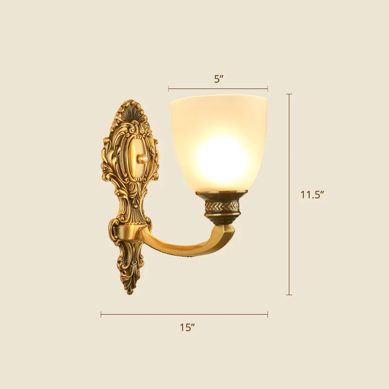 Frost Glass White Sconce Light Armatuur Bell Shade Traditionele muurverlichtingsideeën Clearhalo