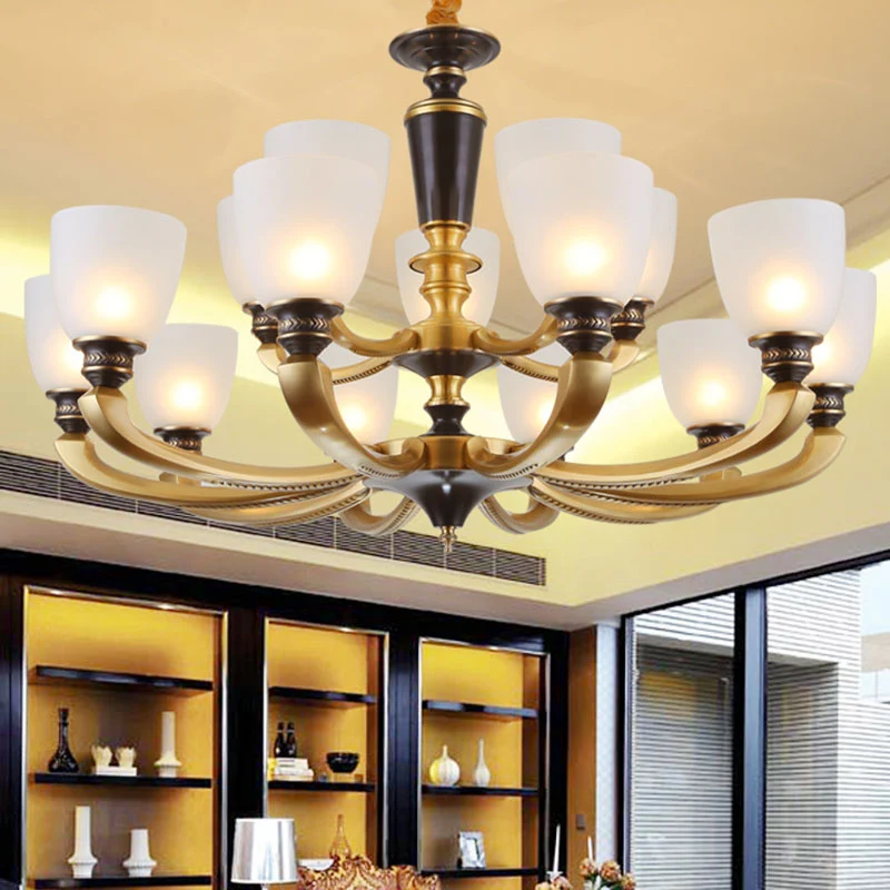 Frosted Glass Bell Kroonluchter Licht Hedendaagse Hanglamp Kit Goud voor Woonkamer Clearhalo