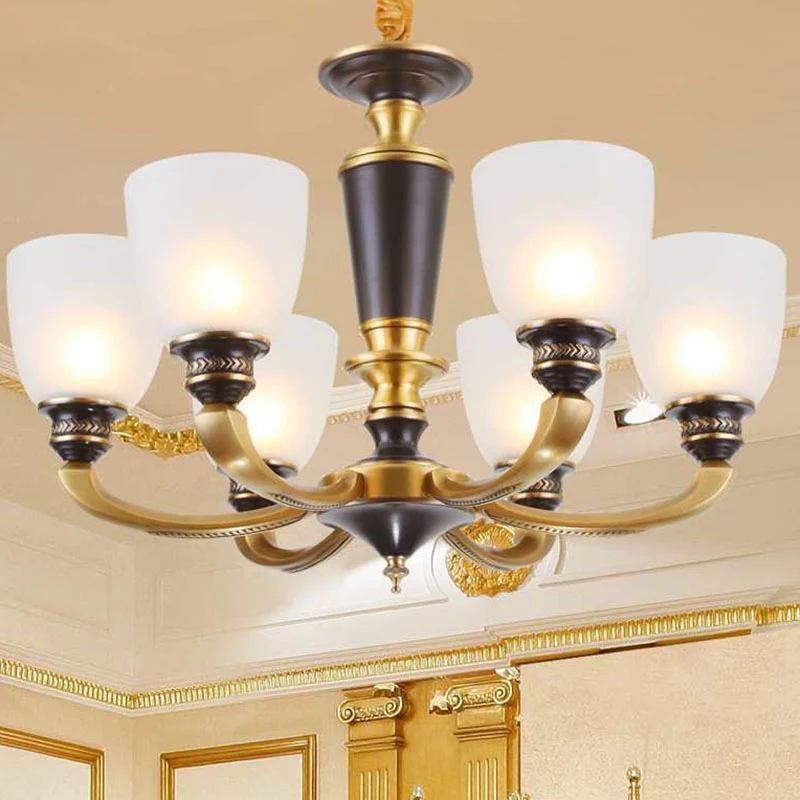 Frosted Glass Bell Kroonluchter Licht Hedendaagse Hanglamp Kit Goud voor Woonkamer Clearhalo