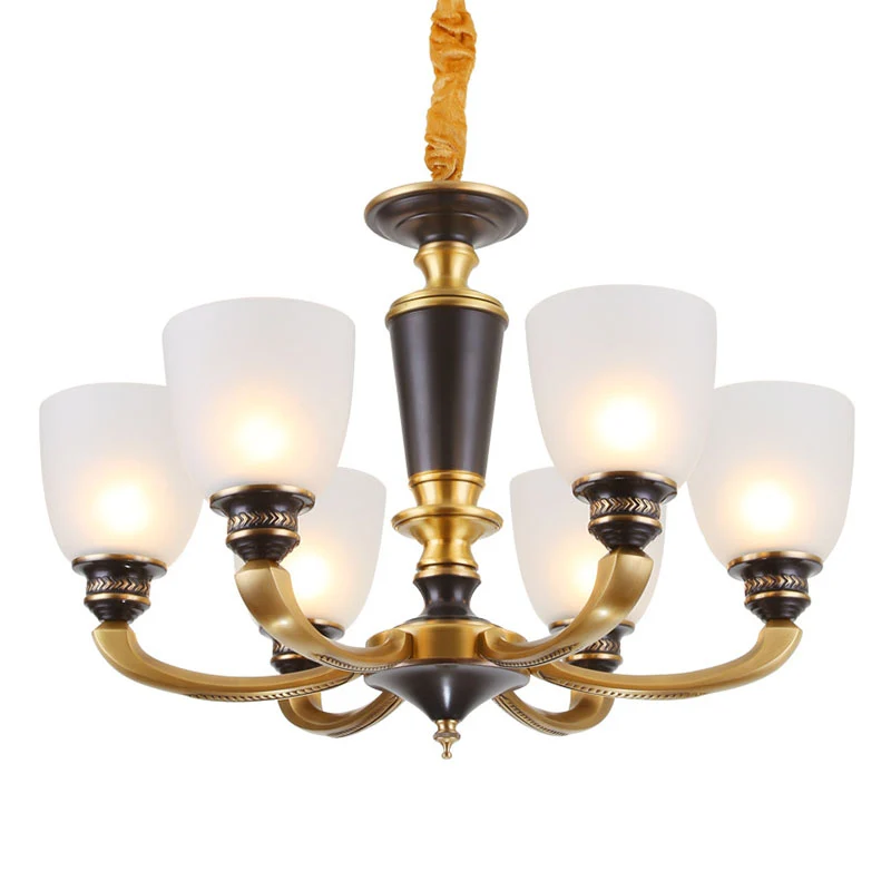 Frosted Glass Bell Kroonluchter Licht Hedendaagse Hanglamp Kit Goud voor Woonkamer Clearhalo