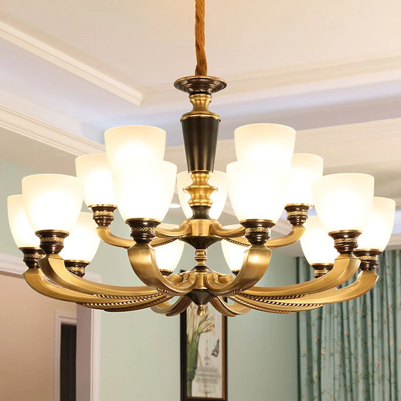 Frosted Glass Bell Kroonluchter Licht Hedendaagse Hanglamp Kit Goud voor Woonkamer Clearhalo