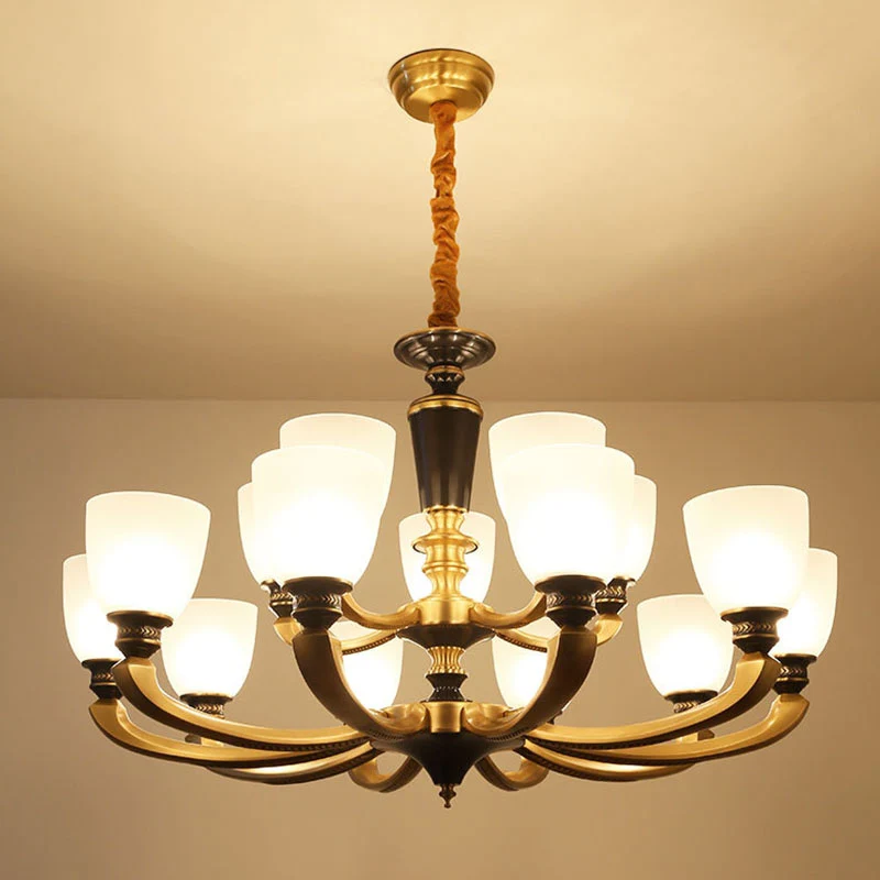 Frosted Glass Bell Kroonluchter Licht Hedendaagse Hanglamp Kit Goud voor Woonkamer Clearhalo