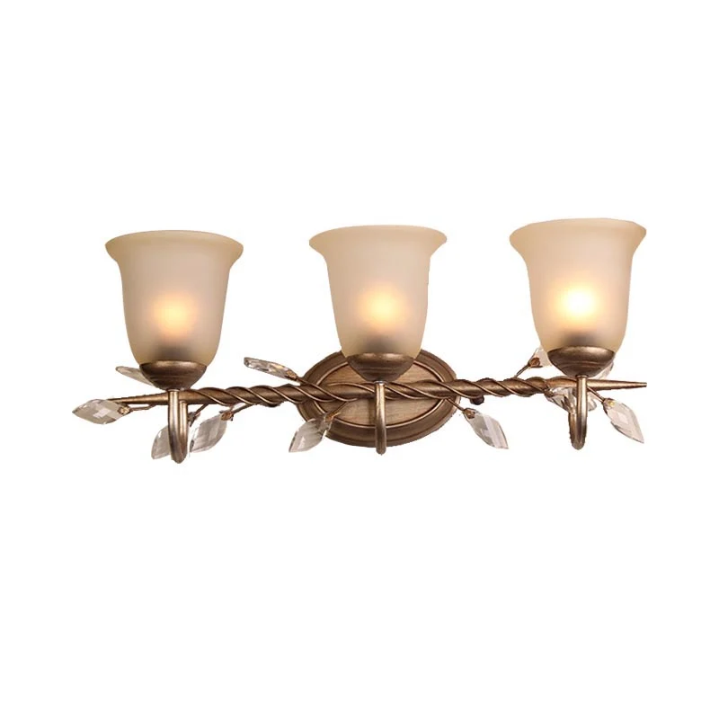 Frosted Glass Bell Shape Sconce Light Traditioneel 1/2/3 Lichten Slaapkamer Wandmontage Licht met Koffie Achterplaat Clear...
