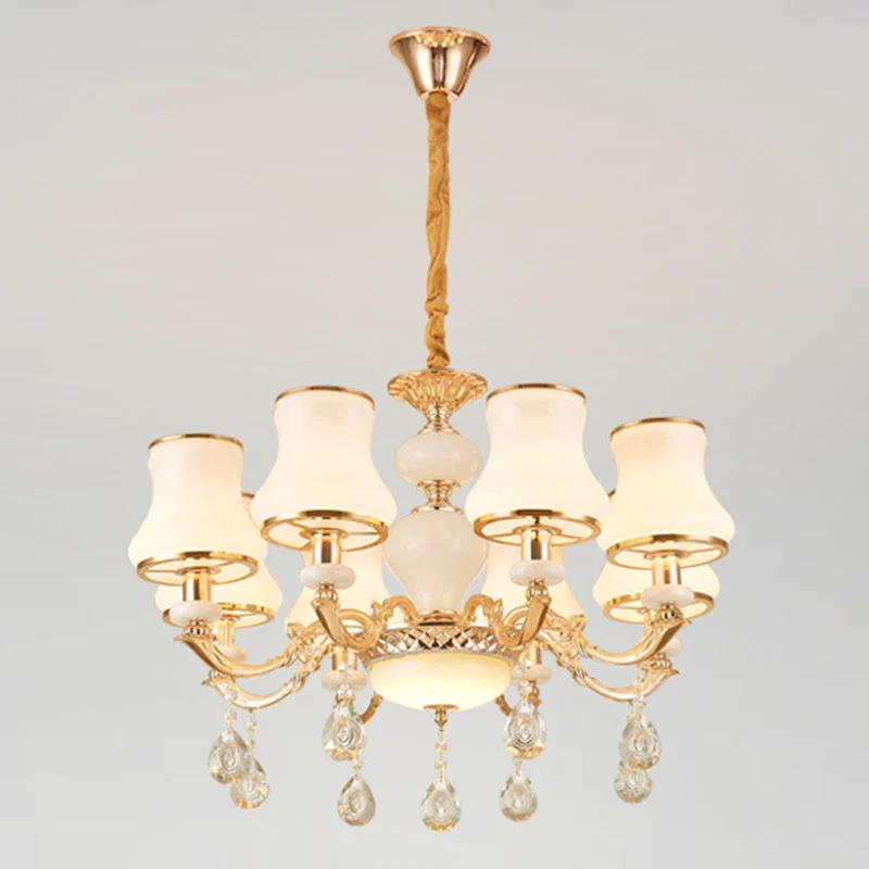 Frosted Glass Curve Kroonluchter Verlichting Minimale hangende plafondlamp met kristallen accent goud Clearhalo