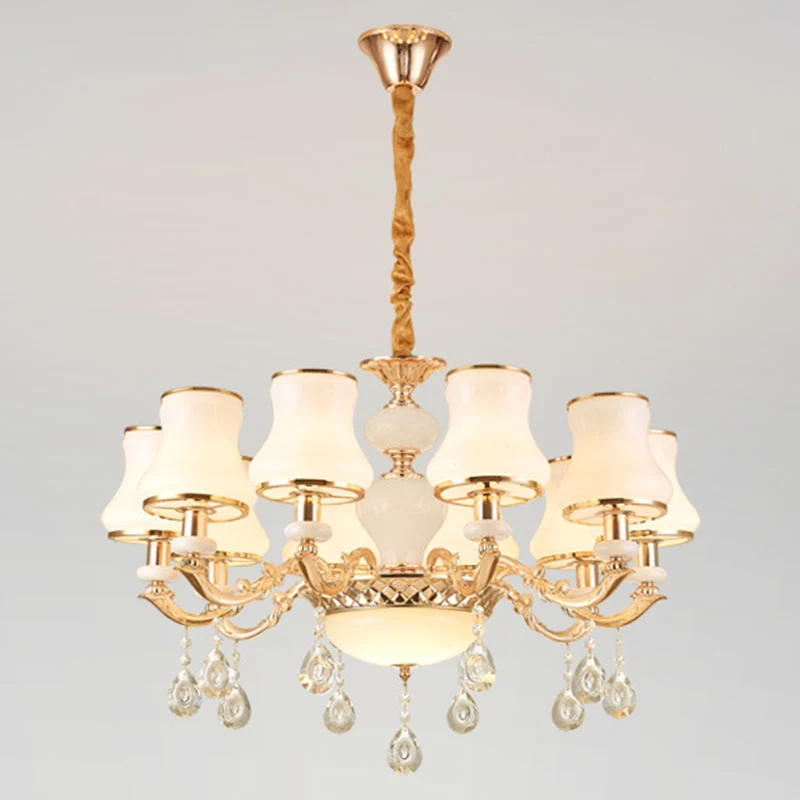 Frosted Glass Curve Kroonluchter Verlichting Minimale hangende plafondlamp met kristallen accent goud Clearhalo