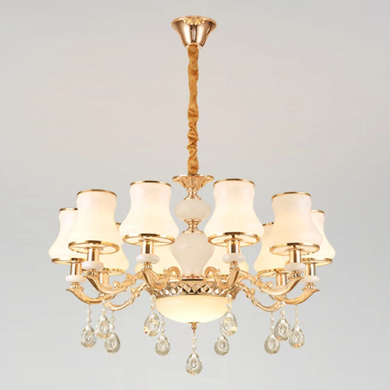 Frosted Glass Curve Kroonluchter Verlichting Minimale hangende plafondlamp met kristallen accent goud Clearhalo