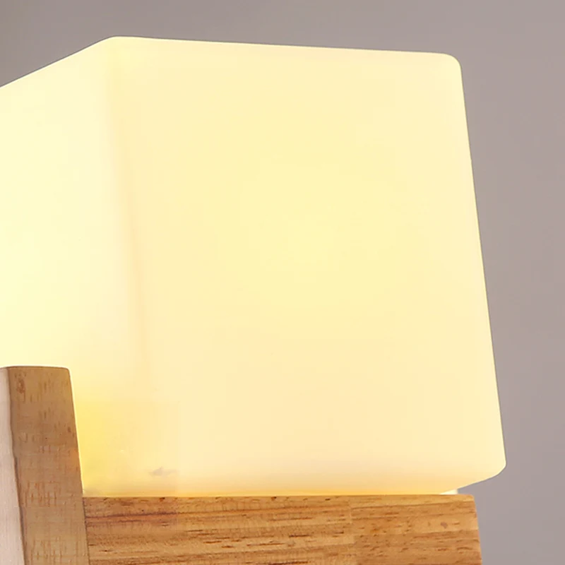 Frosted witte glazen kubus kroonluchter moderne houten plafond hanglamp voor woonkamer Clearhalo