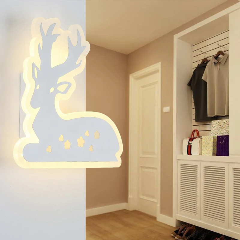 Gang Trap Sika Herten Wandlamp Acryl Dierlijke Witte Afwerking Schanslamp Clearhalo