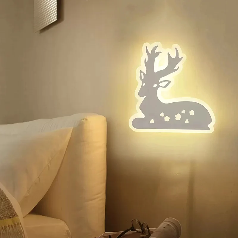 Gang Trap Sika Herten Wandlamp Acryl Dierlijke Witte Afwerking Schanslamp Clearhalo