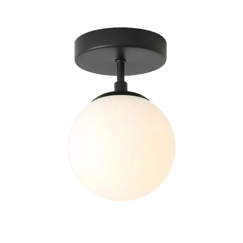 Gangplafond met enkele lamp, eenvoudig zwart, semi-inbouwlamp met mini bolvormige melkglazen kap Clearhalo