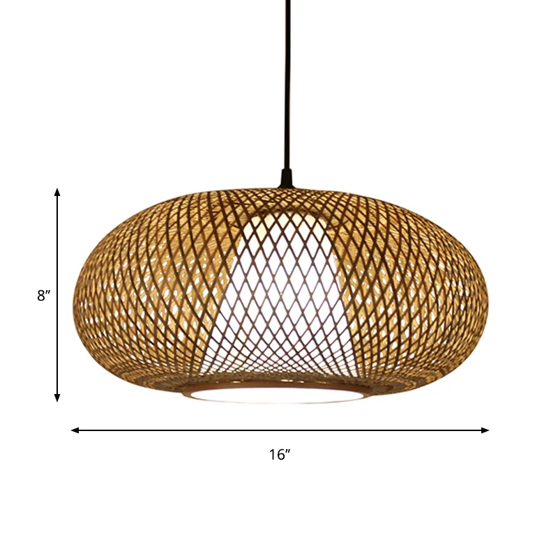 Gebogen Drum Hanglamp Traditie Bamboe 1 Lamp 12"/14"/16" Brede Houten Hanglamp Kit Clearhalo