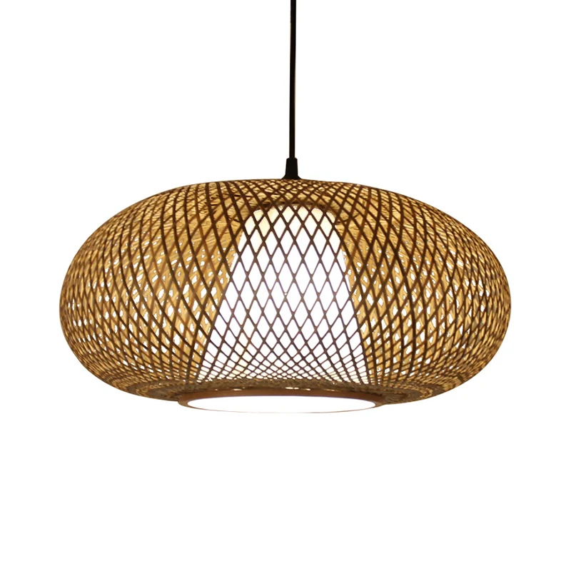 Gebogen Drum Hanglamp Traditie Bamboe 1 Lamp 12"/14"/16" Brede Houten Hanglamp Kit Clearhalo
