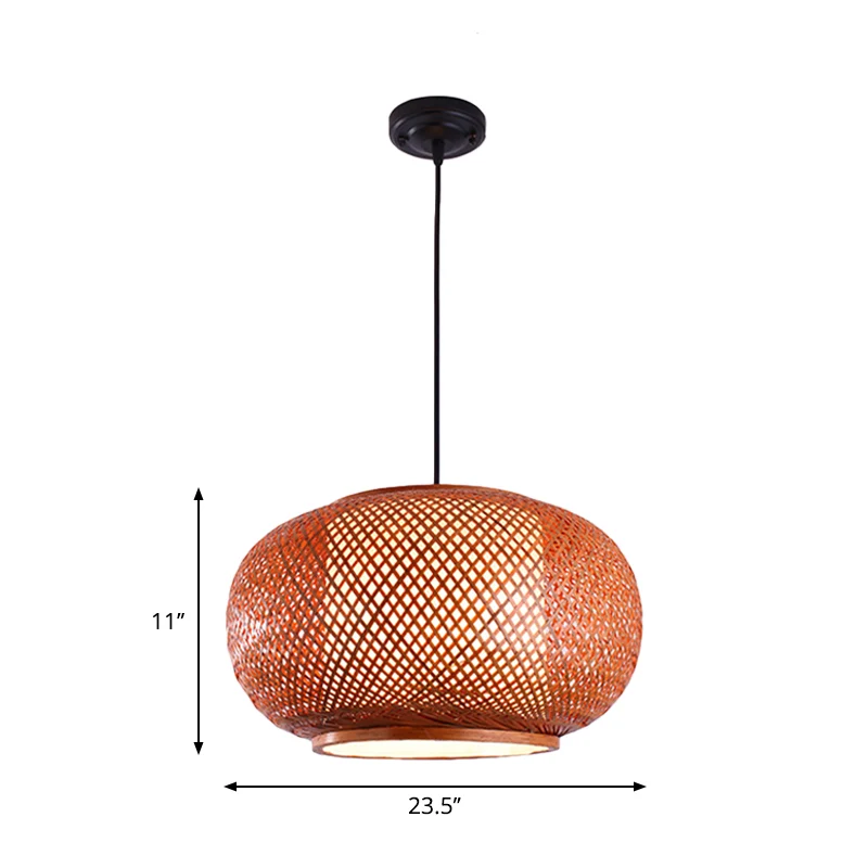 Gebogen Drum Suspension Hanglamp Aziatisch Bamboe 1 Lamp Bruin Hangende Lichtset, 16"/19.5"/23.5" Breed Clearhalo