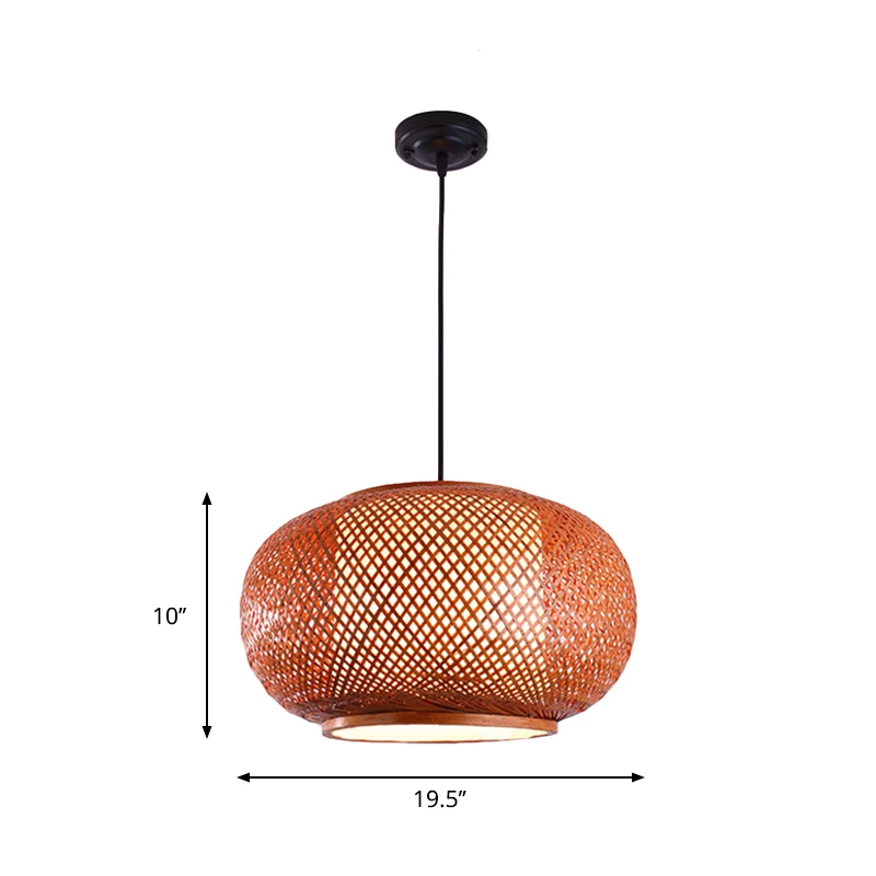 Gebogen Drum Suspension Hanglamp Aziatisch Bamboe 1 Lamp Bruin Hangende Lichtset, 16"/19.5"/23.5" Breed Clearhalo