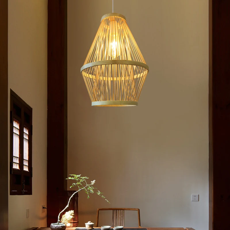 Gebogen hanglamp modern bamboe 1 licht houten hanglamp voor eetkamer Clearhalo