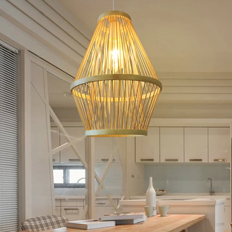 Gebogen hanglamp modern bamboe 1 licht houten hanglamp voor eetkamer Clearhalo