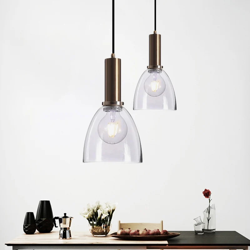 Gebogen schaduw woonkamer hanglamp amber/helder glas eenvoudige stijl hanglamp met messing lampfitting Clearhalo