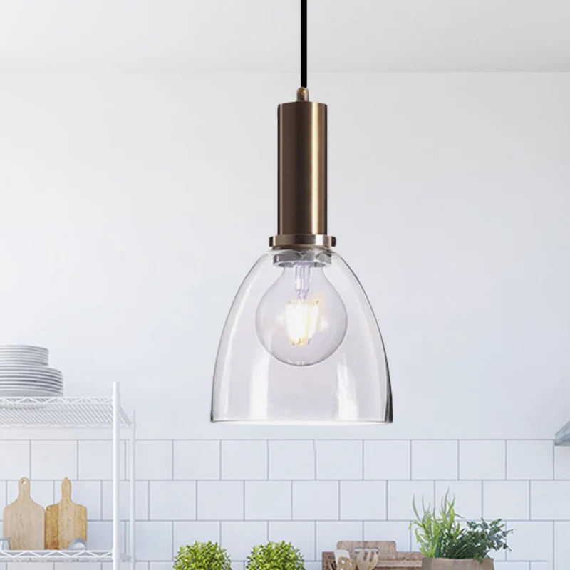 Gebogen schaduw woonkamer hanglamp amber/helder glas eenvoudige stijl hanglamp met messing lampfitting Clearhalo