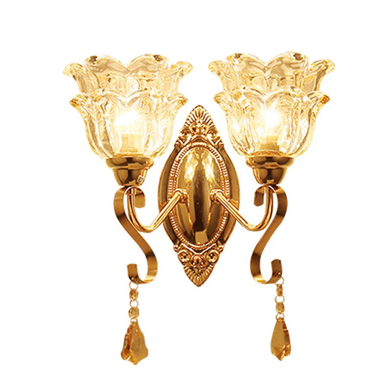 Gebogen wandlamp, eigentijdse metallic gouden wandlamp met geometrische glazen kap Clearhalo