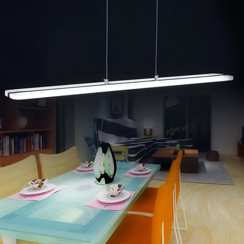 Gebogen/rechte lijn eetkamer hanger acryl minimalistische LED hangende plafondlamp zwart, warm/wit licht Clearhalo