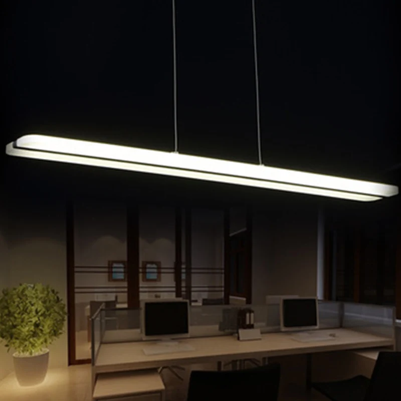 Gebogen/rechte lijn eetkamer hanger acryl minimalistische LED hangende plafondlamp zwart, warm/wit licht Clearhalo