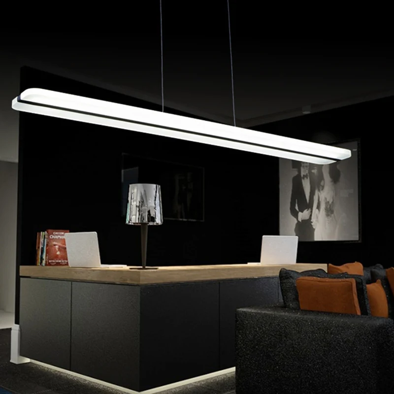 Gebogen/rechte lijn eetkamer hanger acryl minimalistische LED hangende plafondlamp zwart, warm/wit licht Clearhalo