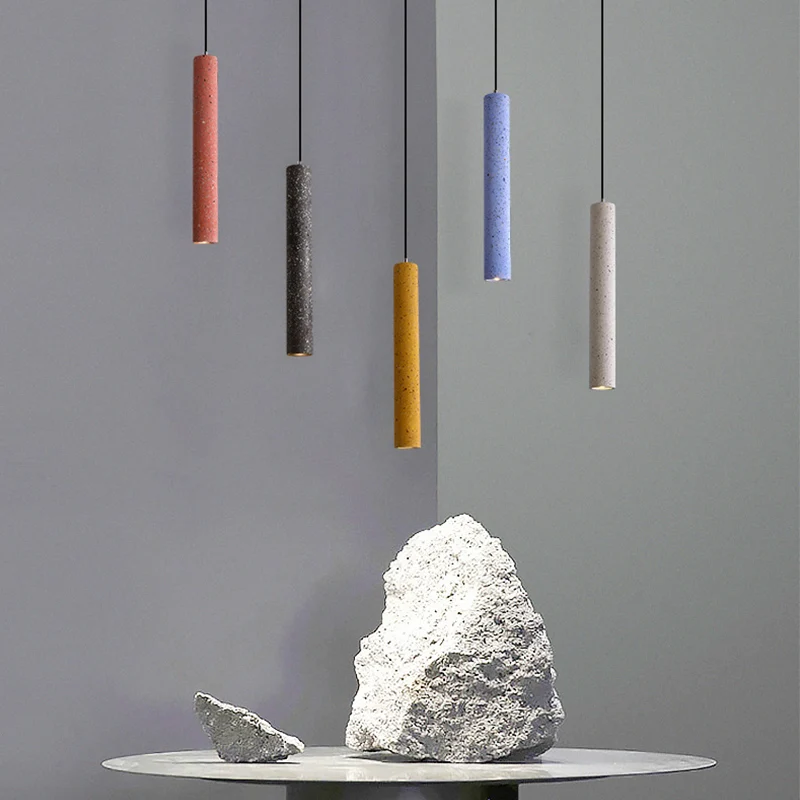 Gecanneleerde eetkamer hanglamp Loft-stijl Terrazzo Wit/geel/blauw LED hangend plafondlicht Clearhalo