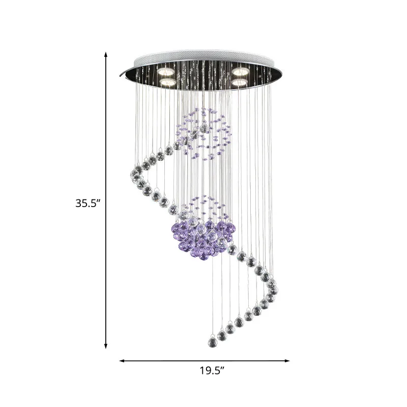 Gedraaide hal-plafondhanger Moderne stijlvolle kristallen bollen Verchroomde LED-multi-hanglamp Clearhalo