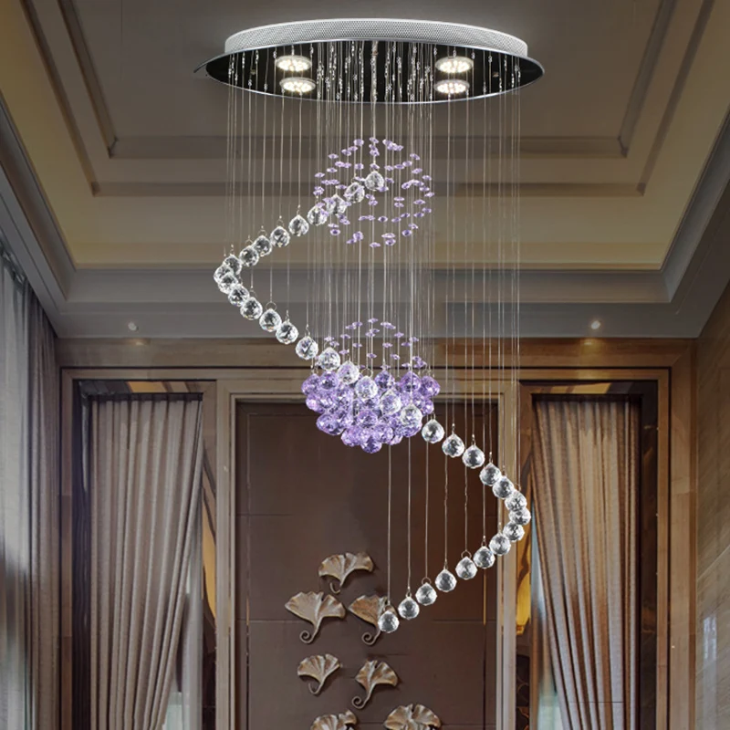 Gedraaide hal-plafondhanger Moderne stijlvolle kristallen bollen Verchroomde LED-multi-hanglamp Clearhalo